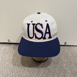 Vintage 90s USA Patriotic Script Snapback Hat Cap Twins Enterprises Made in USA